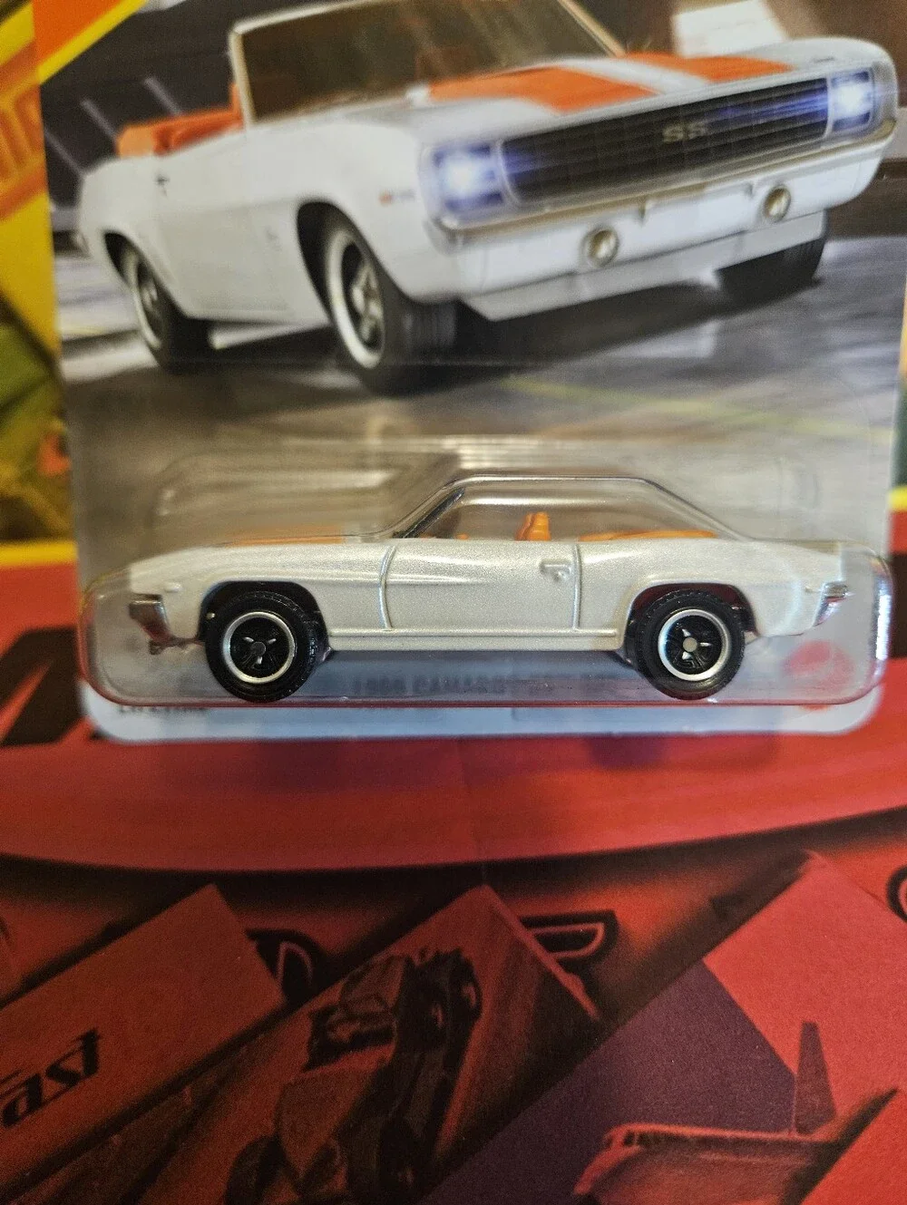 Matchbox White 1969 SS Camaro Convertible with Orange Stripes